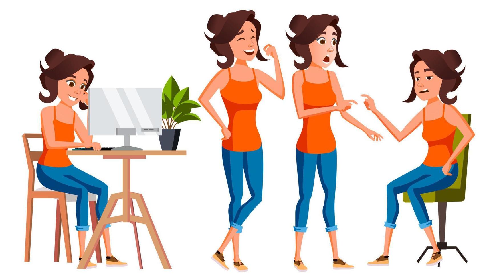 Office Worker Vector. Woman. Modern Employee, Laborer