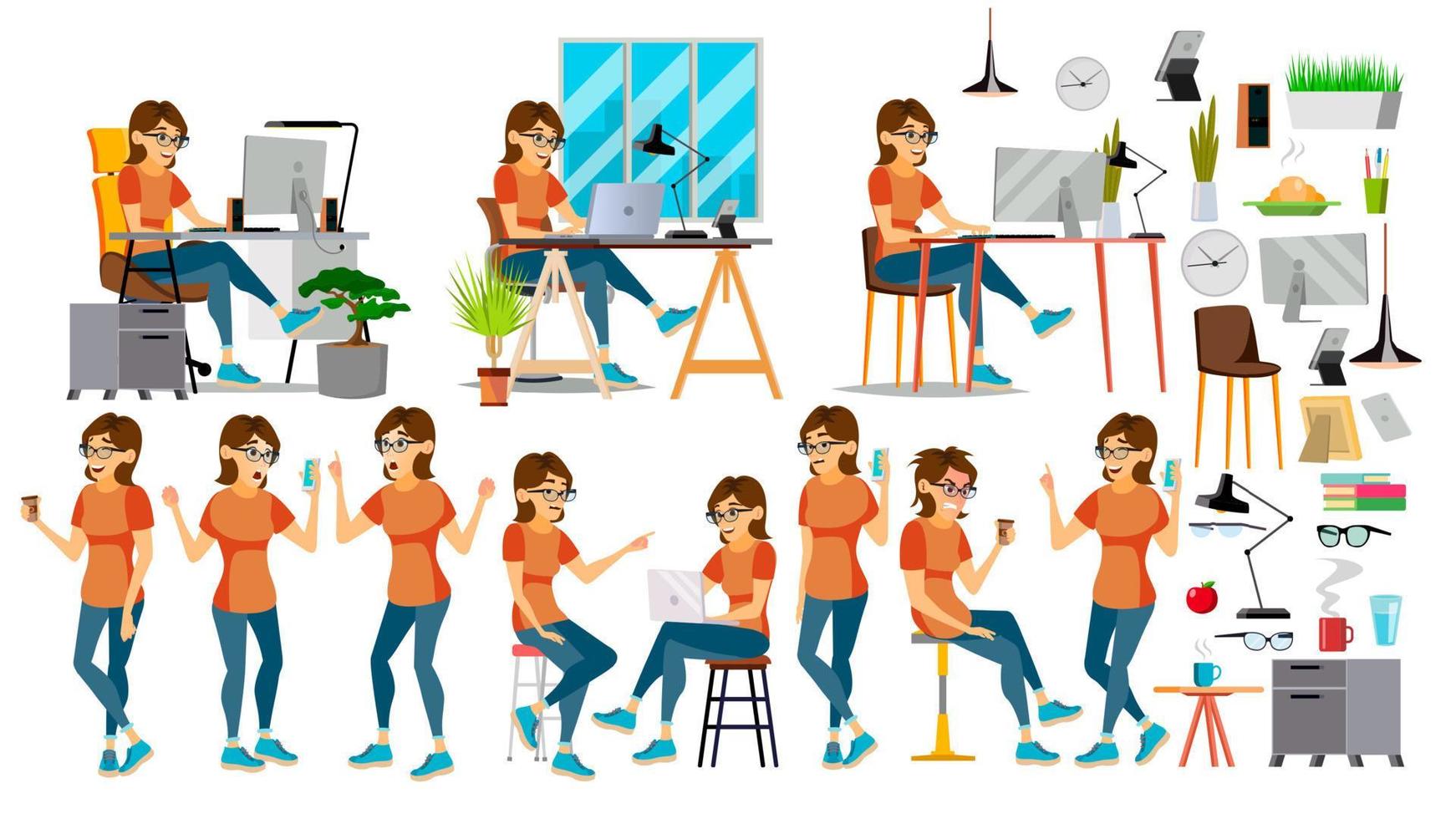 Business Woman Character Vector. In Action. IT Startup Business Company. Environment Process. Planning. Cartoon Illustration vector