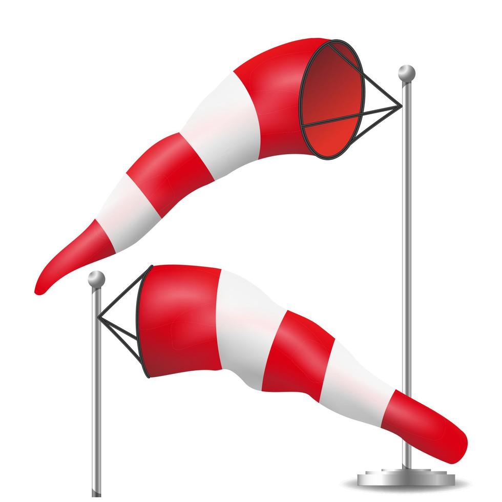 Windsock Vector. Realistic Meteorology Windsock Inflated By Wind. Red And White vector