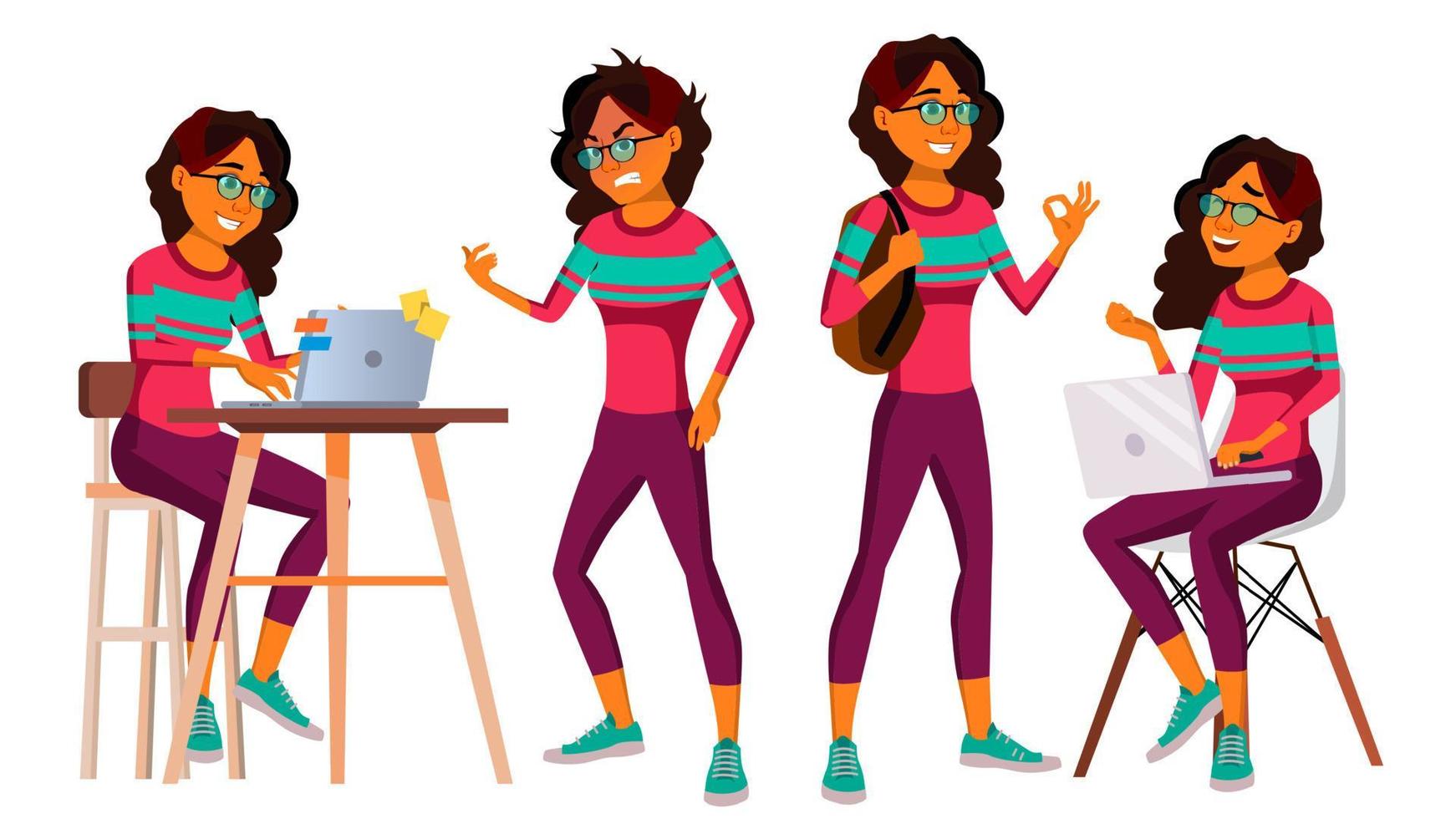 Office Worker Vector. Woman. Successful Officer, Clerk, Servant. Business Woman Worker. Arab. Face Emotions, Various Gestures. Isolated Flat Illustration vector