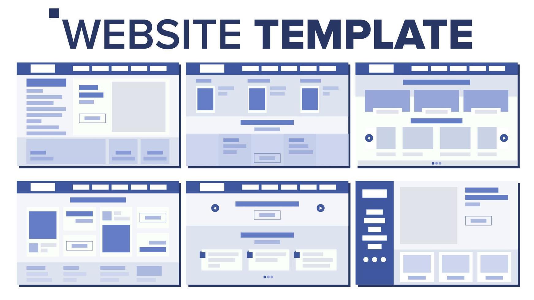 Website Page Set Design Vector. Responsive Web Pages Design Concept. UX, UI. Wireframes Layout, Architecture. Illustration vector