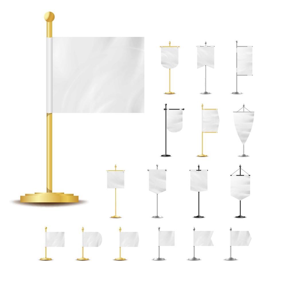 Blank White Table Flags Set Vector. Different Shapes vector