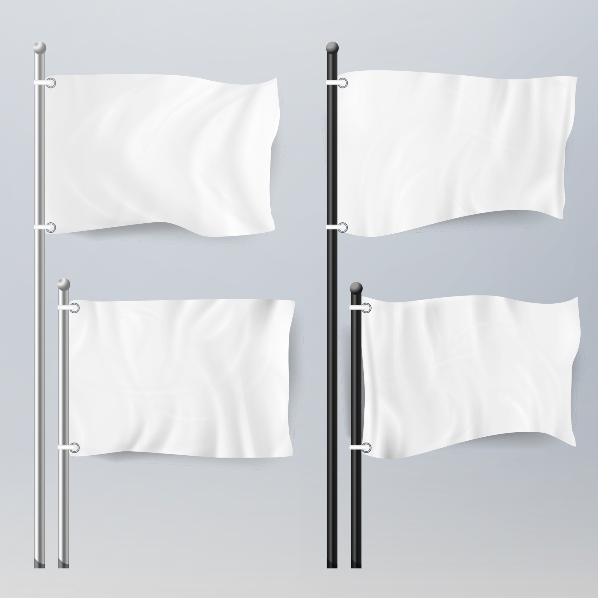 Various Clean Empty White Flags And Banners Pictograms Mockup. White