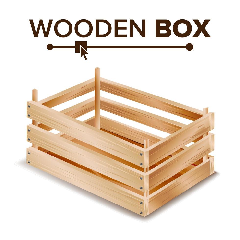Realistic Wooden Box Vector. Box For Transportation And Storage Products. Empty Box For Fruits And Vegetables Keeping. Isolated Illustration vector