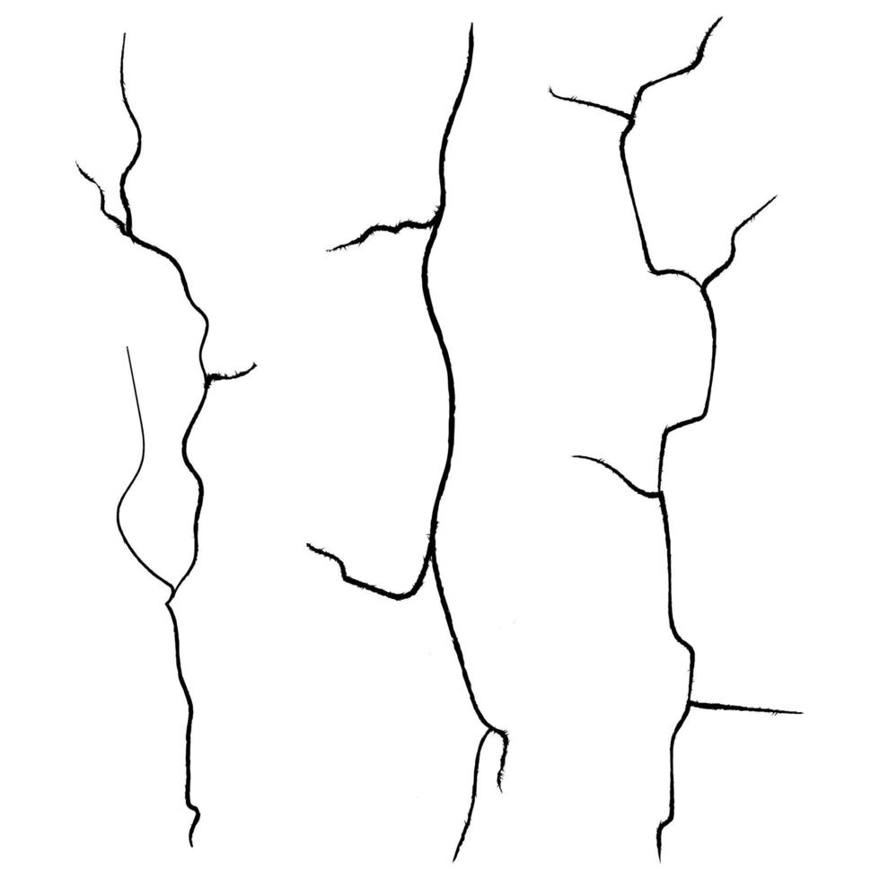 Wall Cracks Vector. Set Isolated On White Background. vector