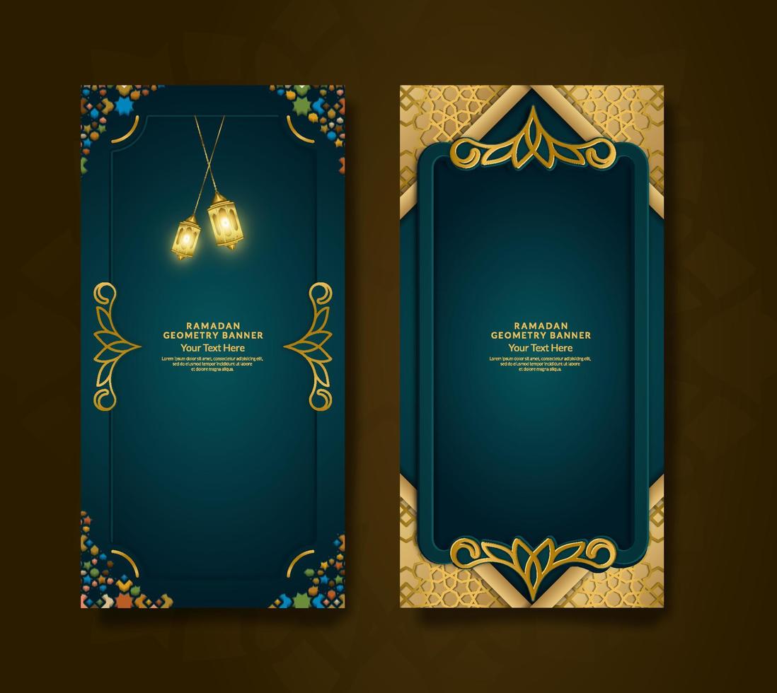 Set bundle of ramadan islamic banners with luxury geometry concept and space for text. Vector Illustration