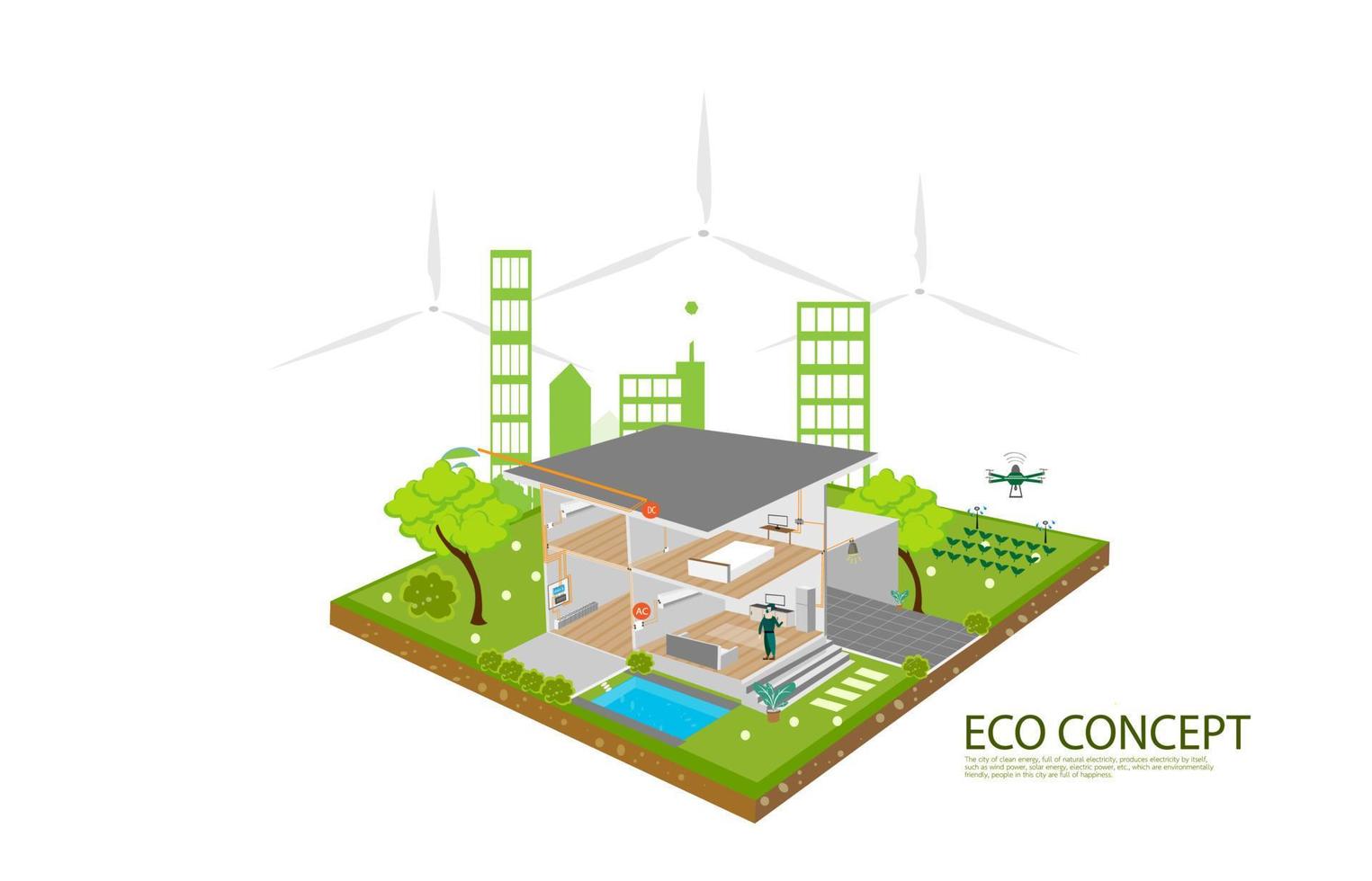 sistema de operación doméstica de energía limpia generación de energía mediante células solares vector