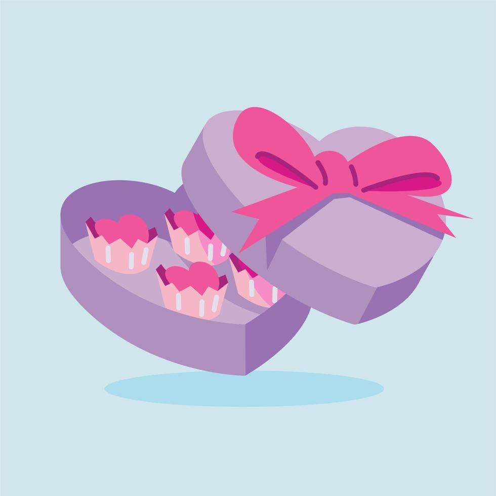Ilustración de vector plano de regalo de San Valentín. linda ilustración de regalo de san valentín. linda ilustración de chocolate.