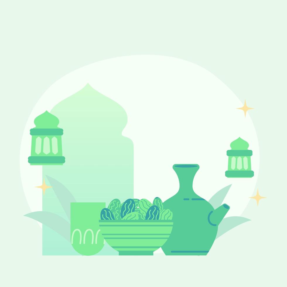 cute flat illustration eid mubarak greeting. flat illustration about fasting. cute illustration of breaking fast. cute flat illustration ramadan. vector