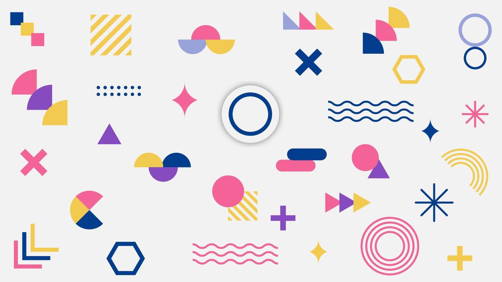 Geometric shapes wallpaper. Retro element for web, Memphis design, advertising, vintage, banner, billboard, flyer and sale on white background. Vector illustration. EPS 10.