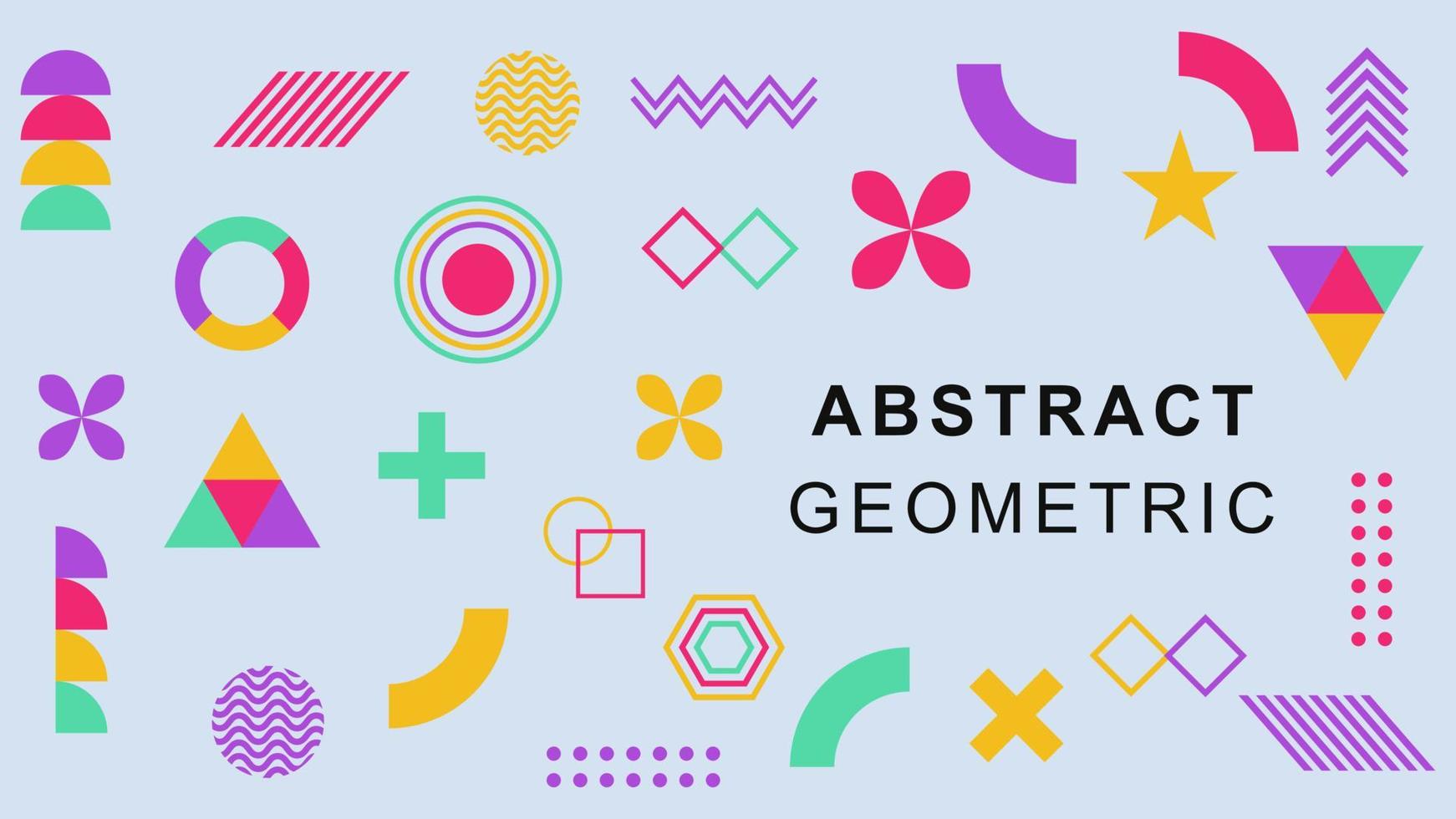 Abstract geometric shapes wallpaper. Retro element for web, Memphis design, advertising, vintage, banner, billboard, flyer and sale on white background. Vector illustration. EPS 10.