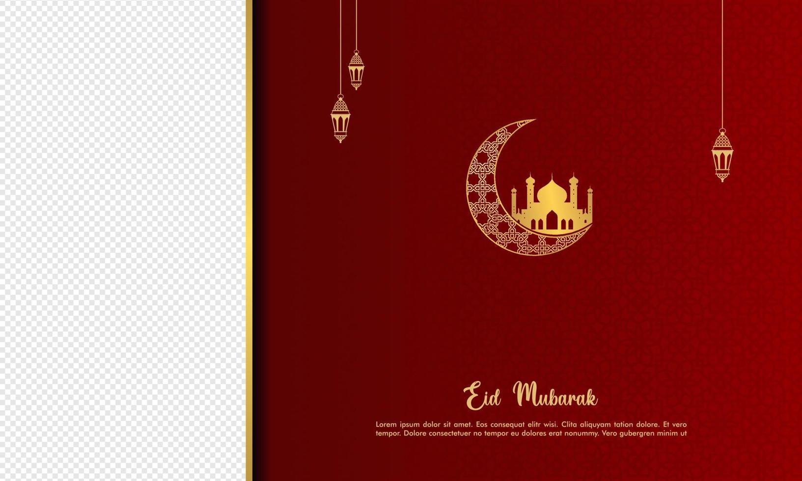 Happy eid mubarak, islamic greeting card red color design background with islamic modern ornament vector