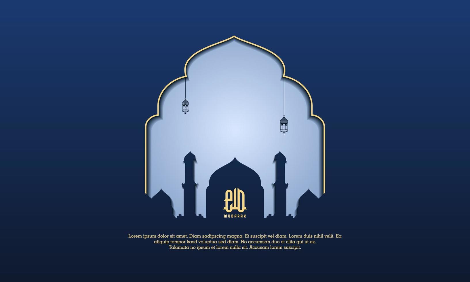 Happy eid mubarak, islamic greeting card blue color design background with islamic modern ornament vector