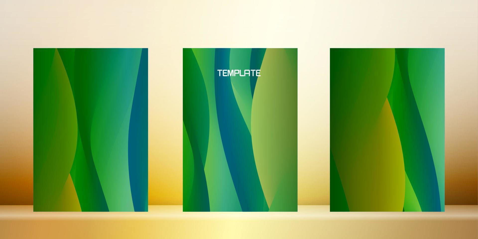 green smooth flowing dynamic wave backgrounds, set card collection fashion fluid abstract banner template vector illustration