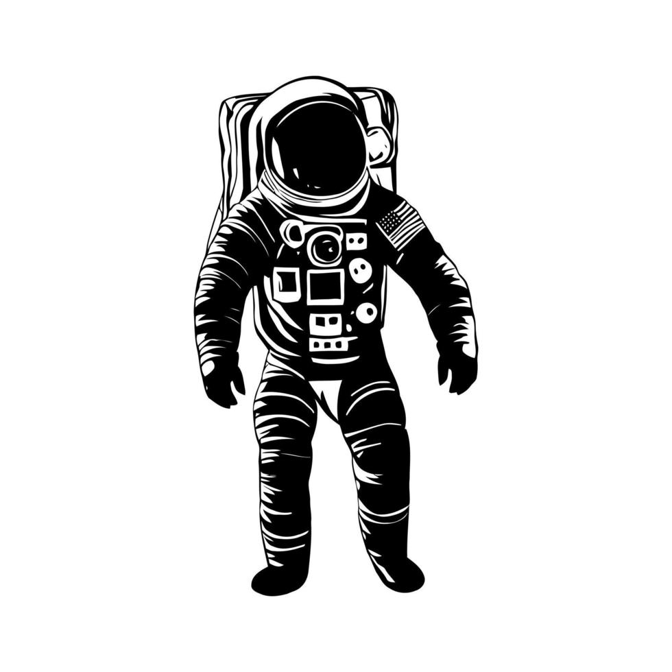 gráfico de astronauta en blanco y negro vector