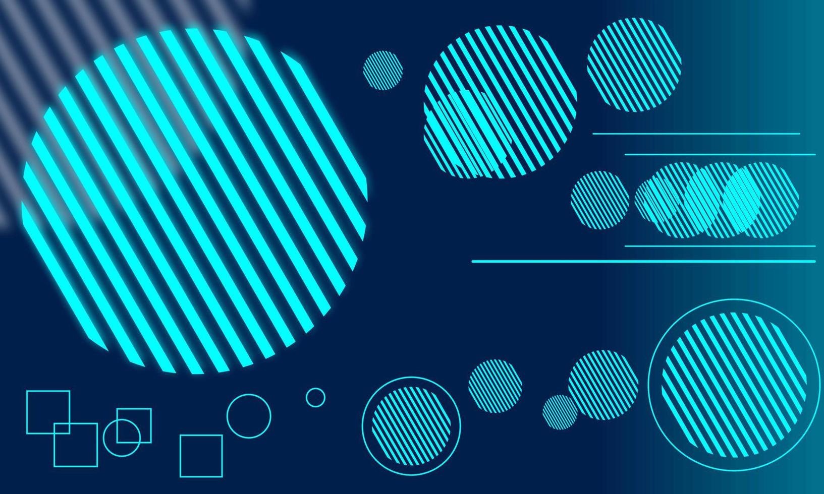 Bright blue geometric background with circles concept. With gradients and bright outlines vector