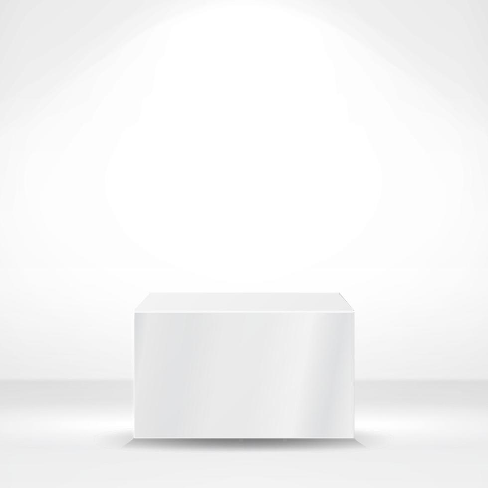 White Square Pedestal Or Platform. Empty Podium, Stand. Block Cube For Stage. Vector Illustration.