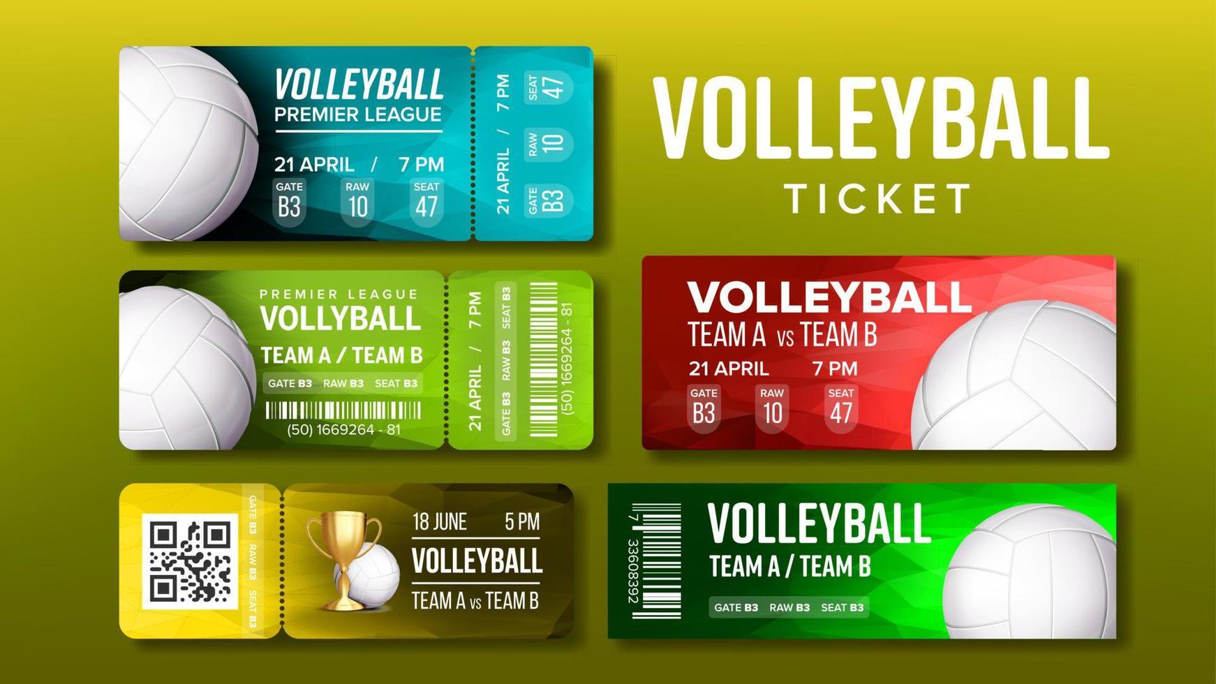 Stylish Design Volleyball Tickets Flyer Set Vector