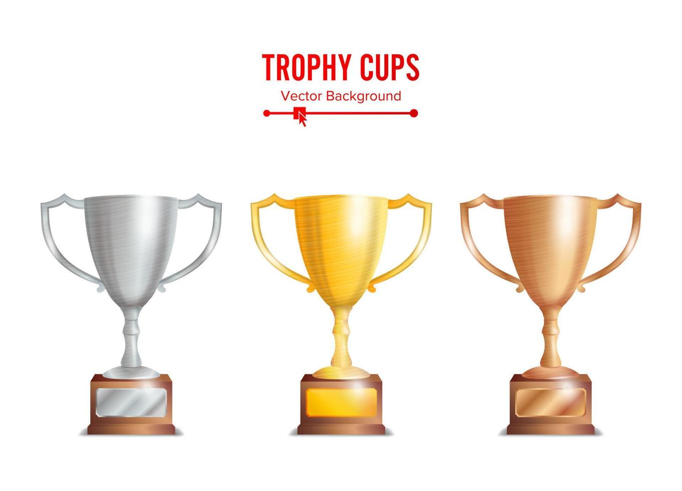 Trophy Cups Set. Golden, Bronze, Silver Colours. vector