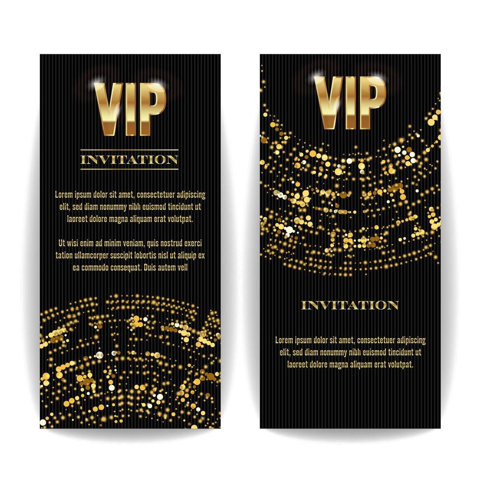 vector de tarjeta de invitación vip. volante de cartel en blanco premium de fiesta. plantilla de diseño dorado negro. fondo de plantilla decorativa. letras facetadas de mosaico.