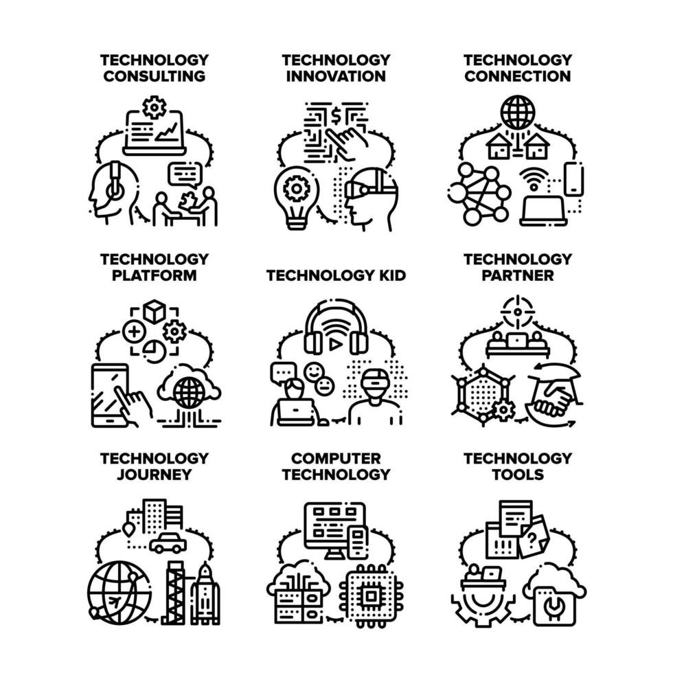 Computer Technology Set Icons Vector Illustrations