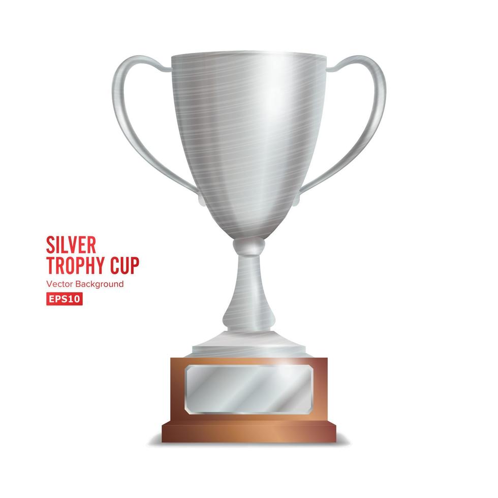 Copa trofeo de plata. concepto de ganador. diseño de premios aislado en la ilustración de vector de fondo blanco