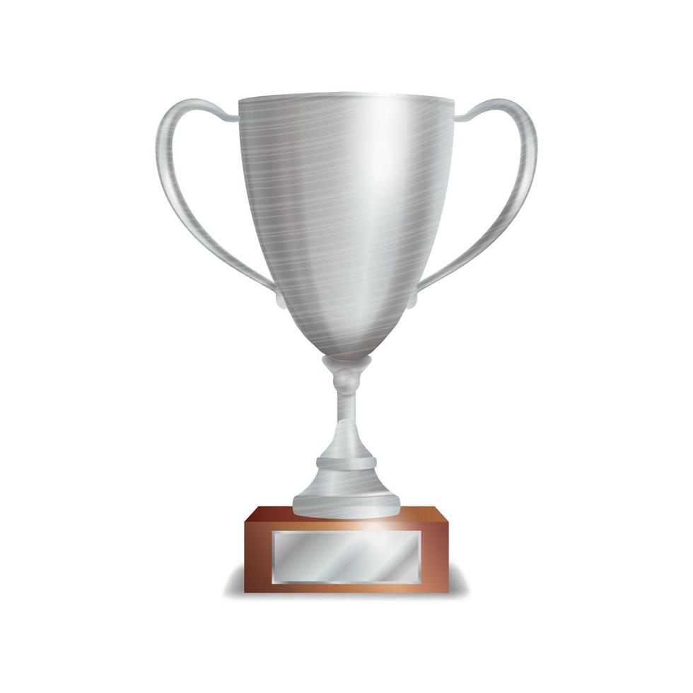 Silver Trophy Cup. Winner Concept. Award Design. Isolated On White Background Vector Illustration