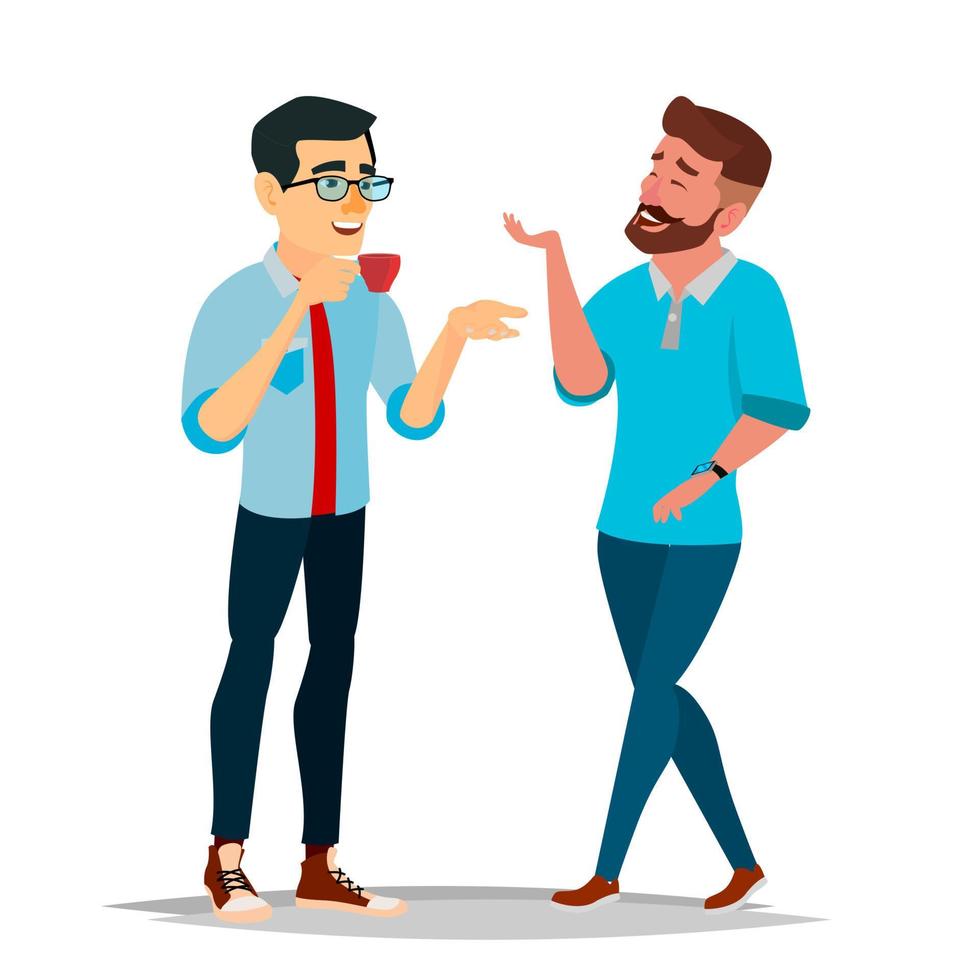 Talking Men Vector. Laughing Friends. Talking Colleagues. Communicating Male. Business Person. Teamwork. Men Talk, Discussion. Isolated Flat Cartoon Illustration vector