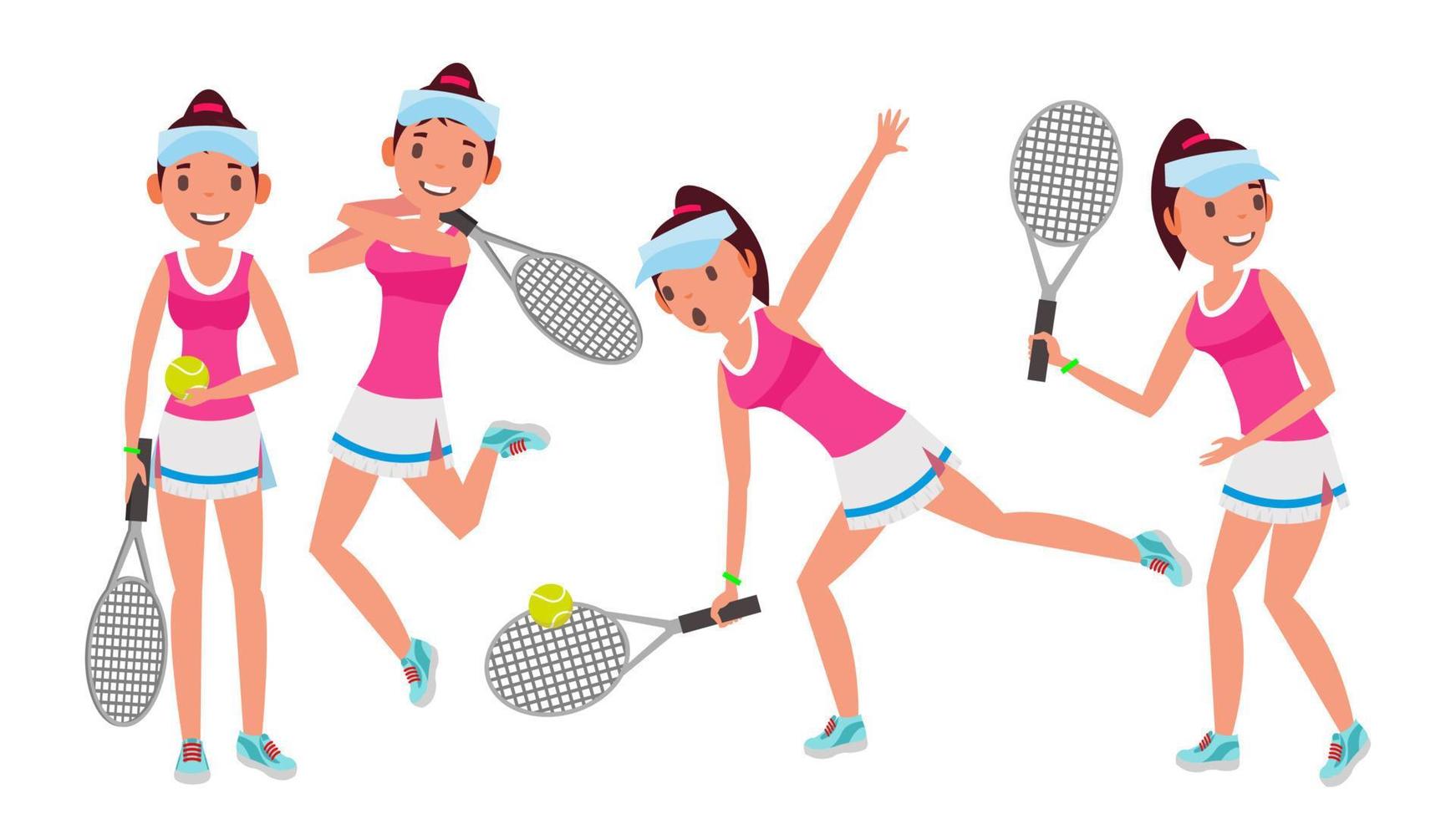 vector de tenista profesional. deporte de verano jugadores entrenando con raqueta de tenis. aislado en blanco ilustración de personaje de dibujos animados