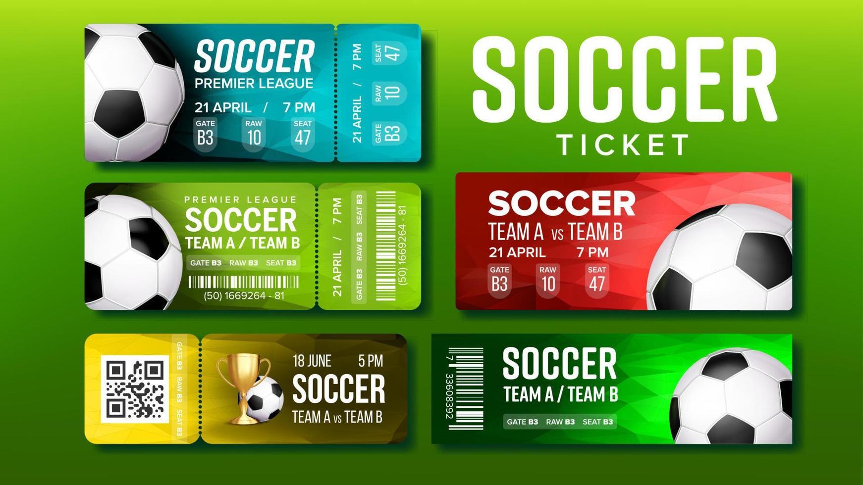 Stylish Tickets For Visit Soccer Match Set Vector