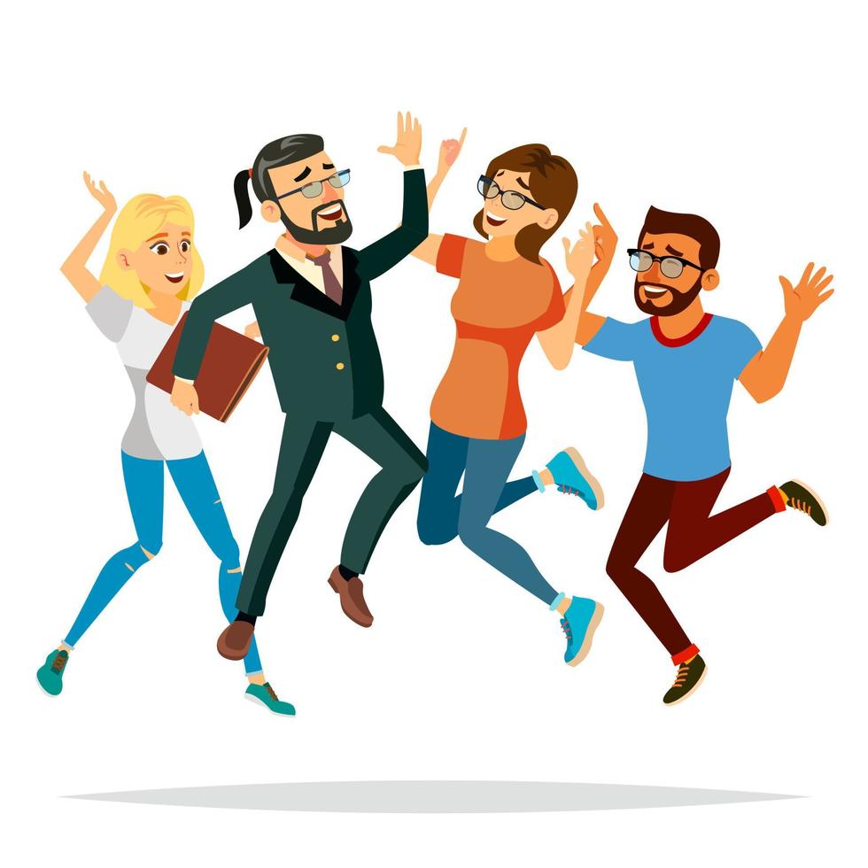 Business People Jumping Vector. Celebrating Victory Concept. Attainment. Objective Attainment, Achievement. Isolated Flat Cartoon Character Illustration vector