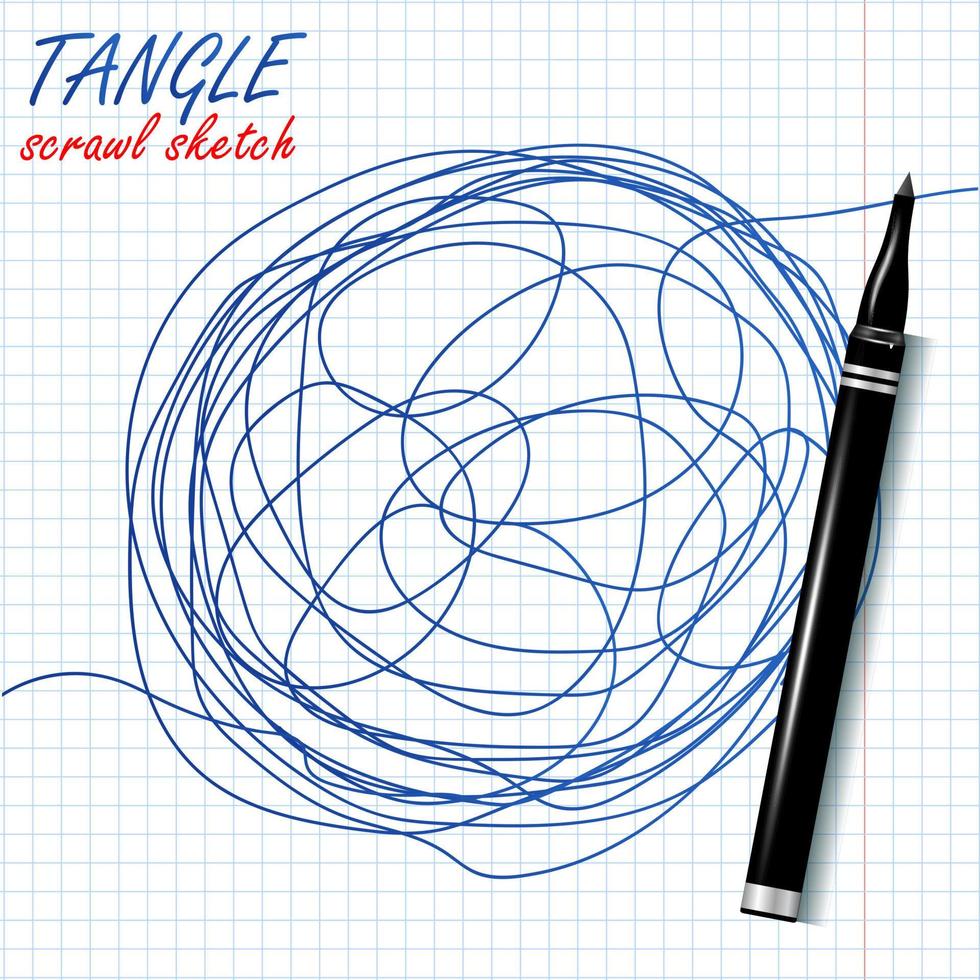 Tangle Scrawl Sketch Vector. Drawing Circle. Abstract Scribble Shape. Abstract Metaphor. Illustration vector