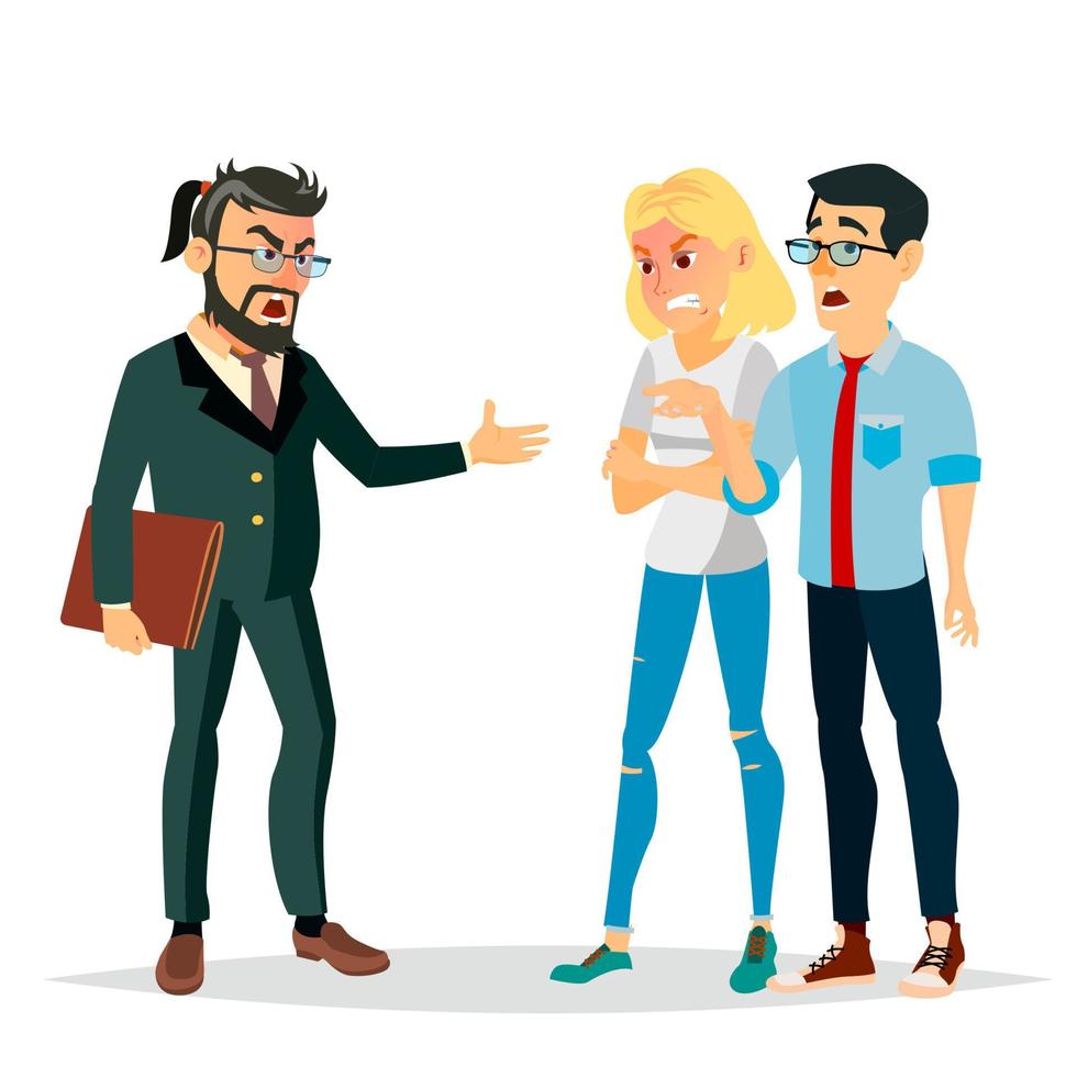 Angry Boss Man Vector. Screams, Shouting To Employee. Intimidating, Shaking. Isolated Flat Cartoon Character Illustration vector