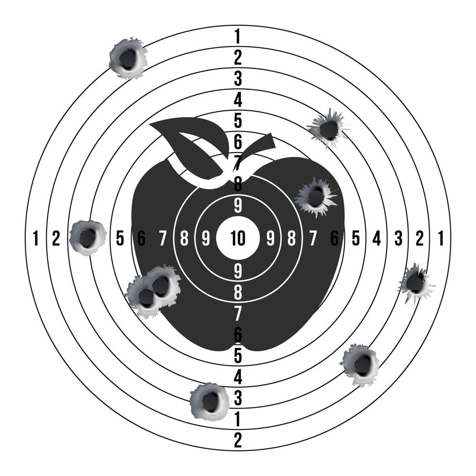 agujeros de bala en el vector de destino. tiro de éxito. blanco de tiro de papel para competición de tiro. ilustración