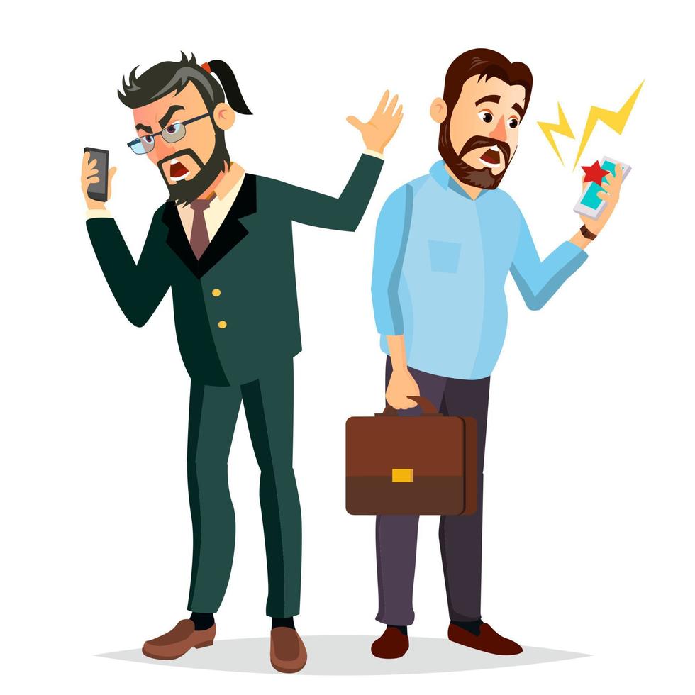 Boss Shouting On Phone Vector. Screaming, Problem, Quarrel Concept. Boss In Action. Talking To Each Other. Environment Process. Isolated Flat Cartoon Business Character Illustration vector