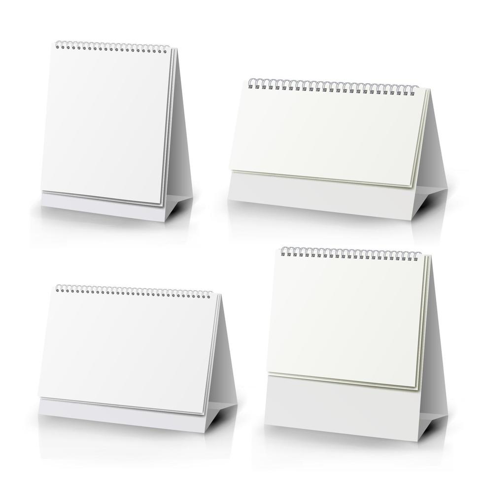 conjunto en blanco de calendario de papel. calendario de mesa espiral en blanco de pie realista vertical de diferente tamaño sobre fondo blanco ilustración vectorial aislada vector