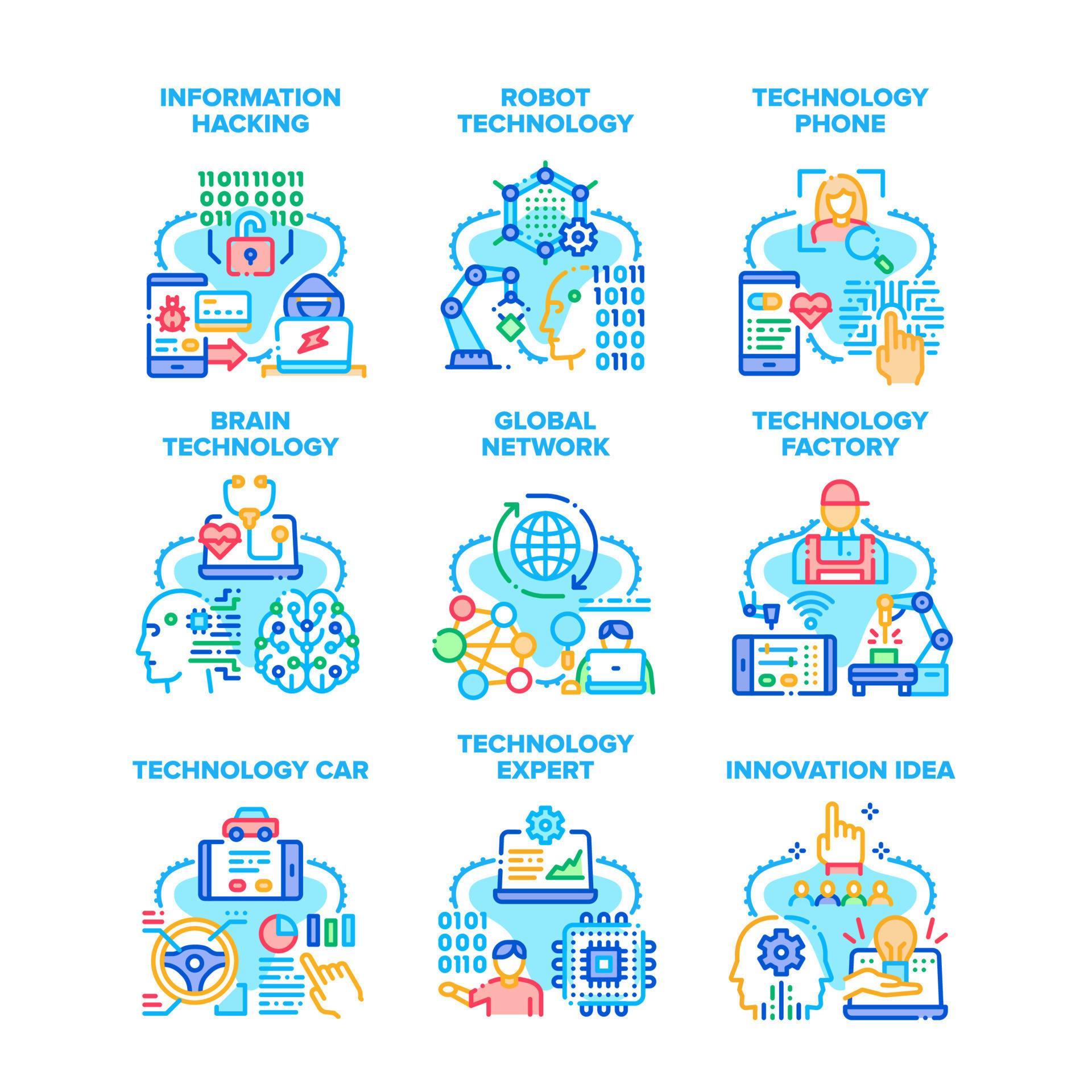 Technology Network Set Icons Vector Illustrations 17607192 Vector Art ...