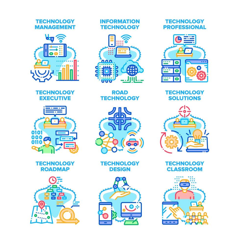 Technology Solution Set Icons Vector Illustrations