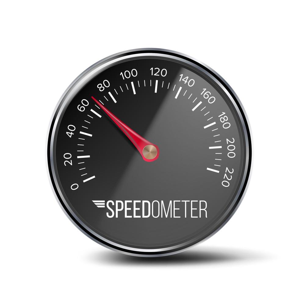 Speedometer Vector. Auto Car Panel. Realistic Speedometer. Chrome Frame. Round Black Gauge. Speed Sign Illustration vector