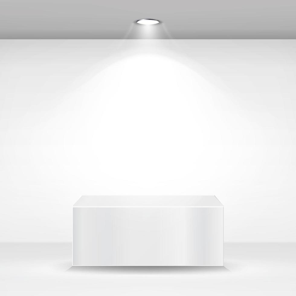 White Square Podium, Stand, Pedestal Or Platform. Empty White Interior Background. Vector Illustration.
