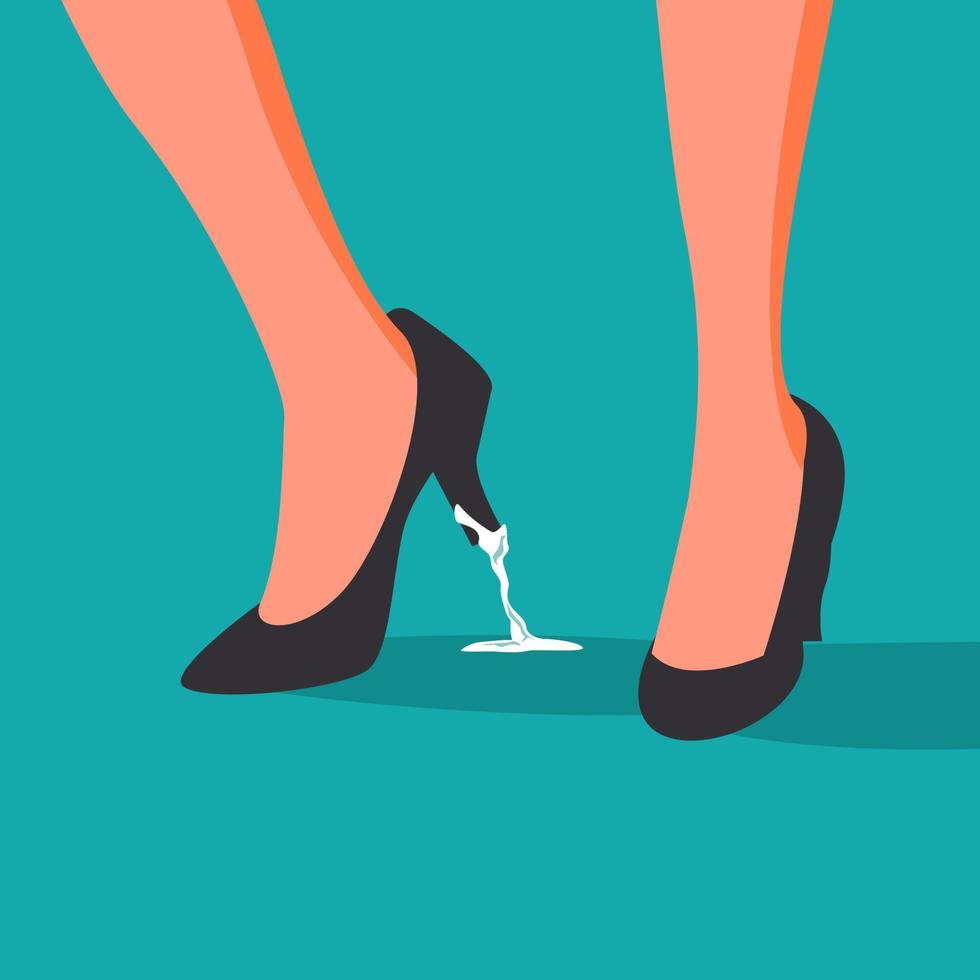 vector atascado de problemas de negocios. pies. zapato de mujer de negocios con chicle. paso equivocado, decisión. ilustración de dibujos animados