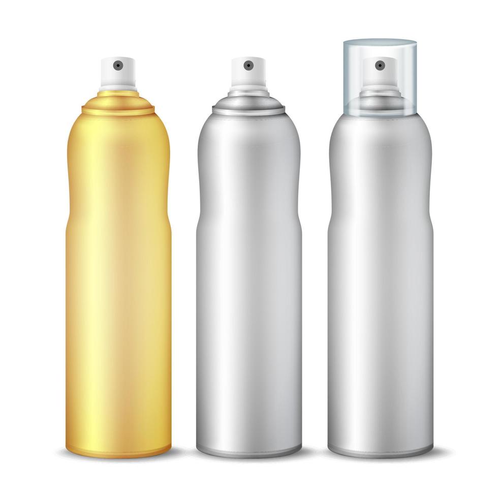 vector de lata de aerosol. botella limpia 3d puede rociar. diseño de marca desodorante con tapa y sin. ilustración aislada