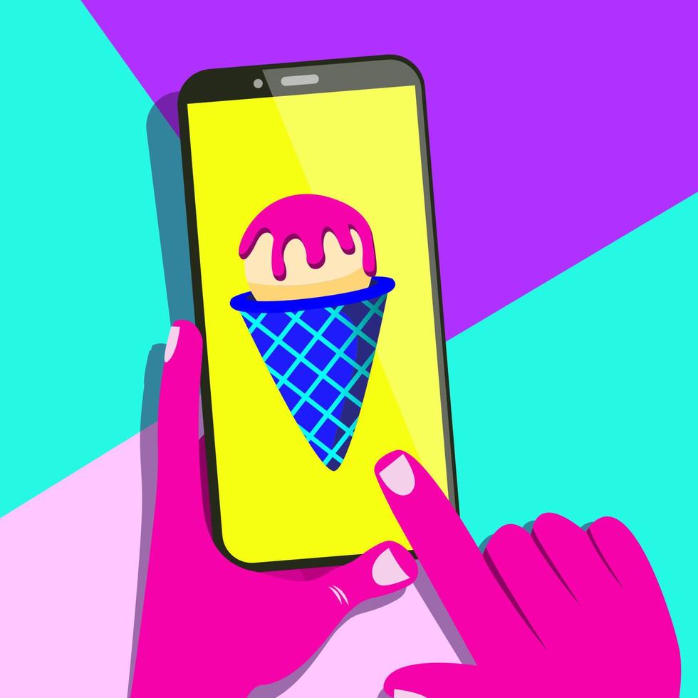 Minimal Surreal Hand Vector. Creative Surrealism People. Memphis Style. Holographic Style Colors. Minimalism Flat Illustration vector