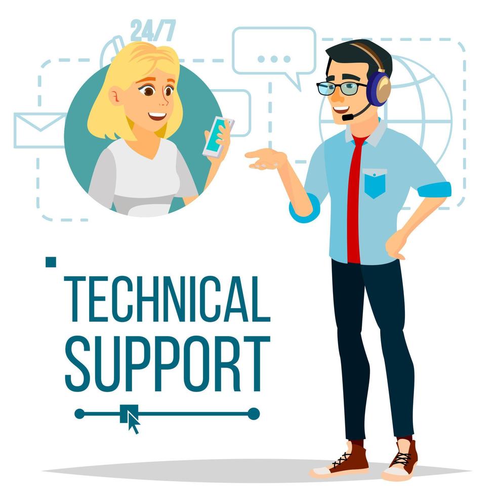 Technical Support Vector. 24 7 Support Working. Online Tech Support. Flat Isolated Illustration vector