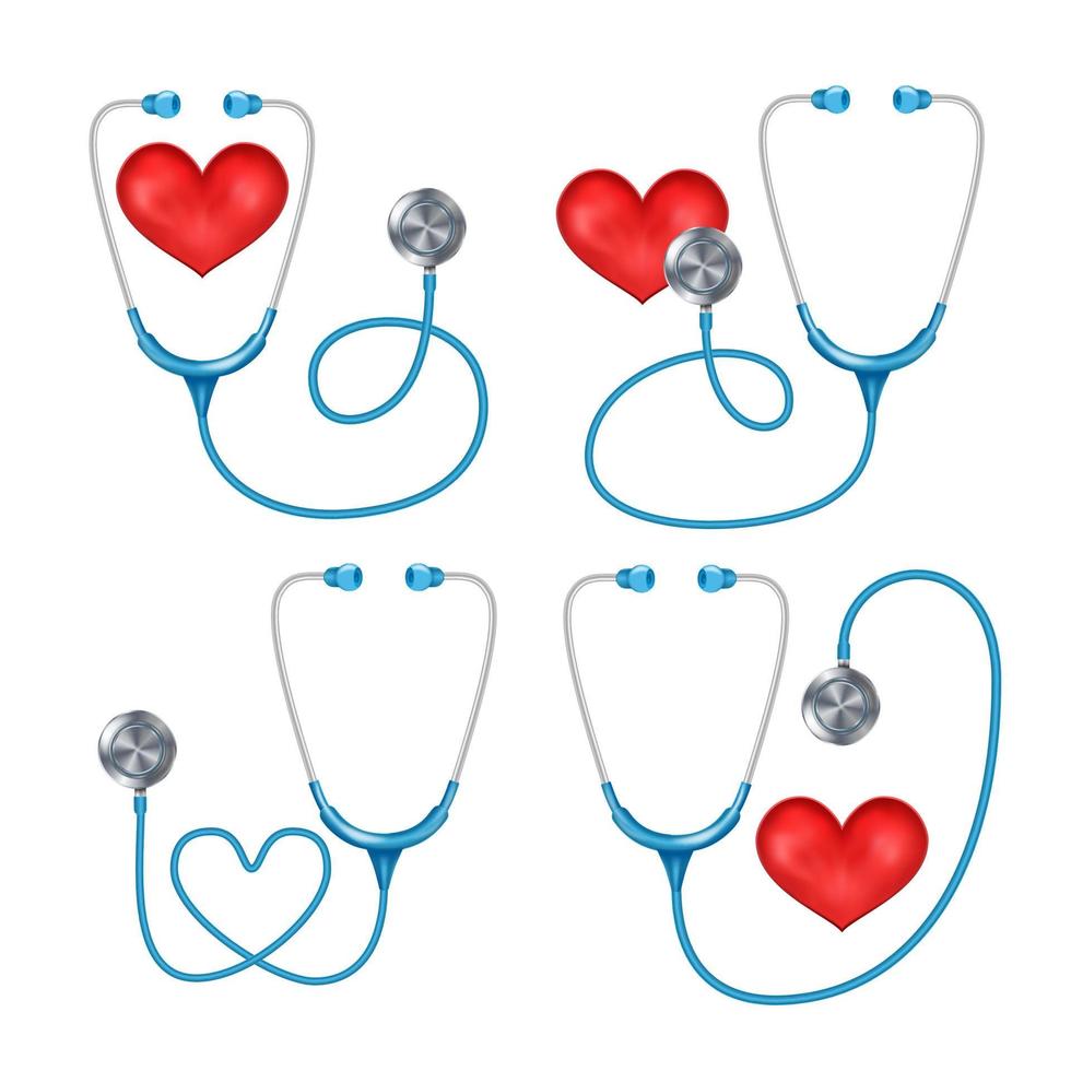 Stethoscope, Phonendoscope Set Isolated Vector. Medical Instrument For Listening. Isolated On White Background Illustration vector