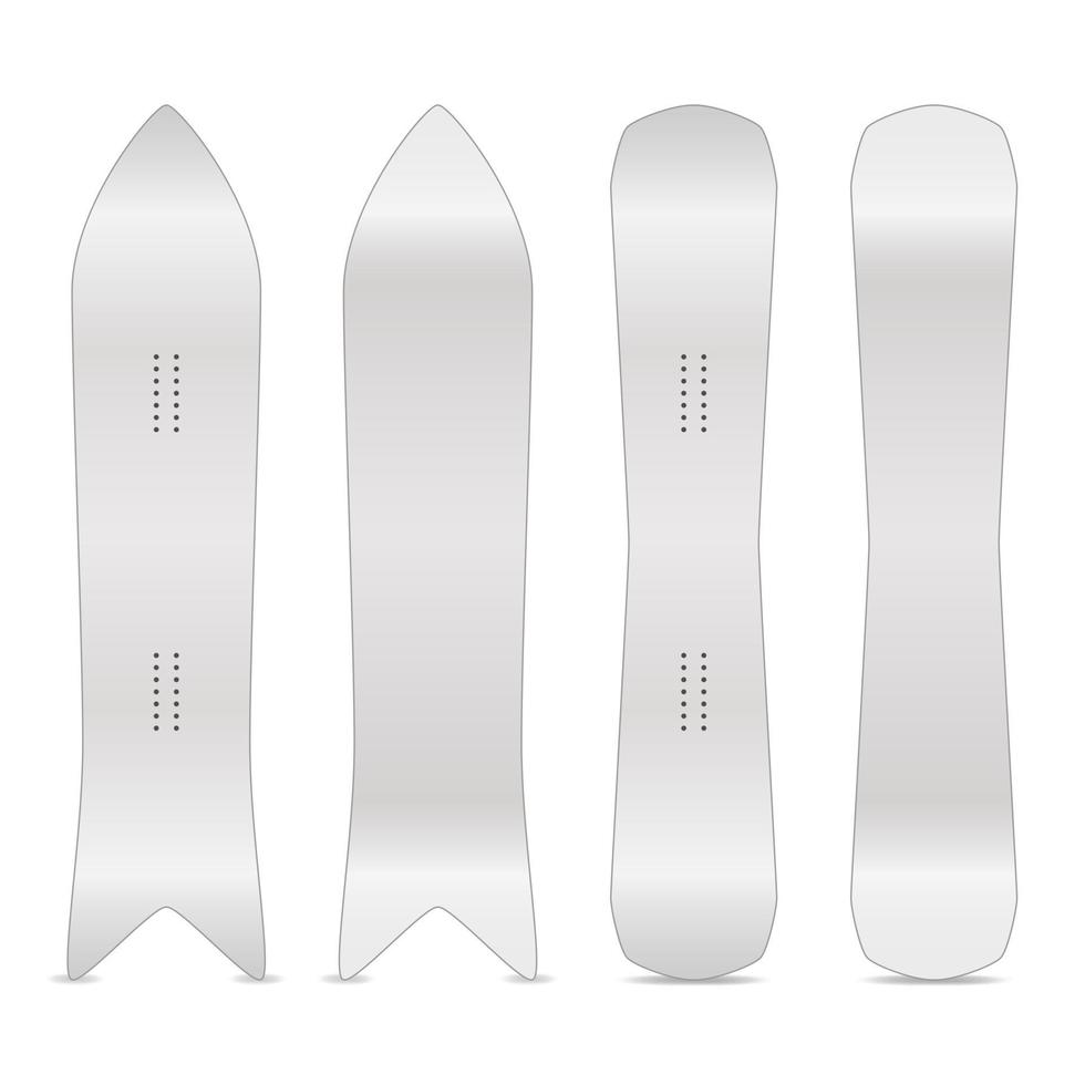 Snowboard Realistic Blank Set Vector. Empty Clean White Snowboards Template. Front, Back Sides. Different Types. Isolated Illustration vector