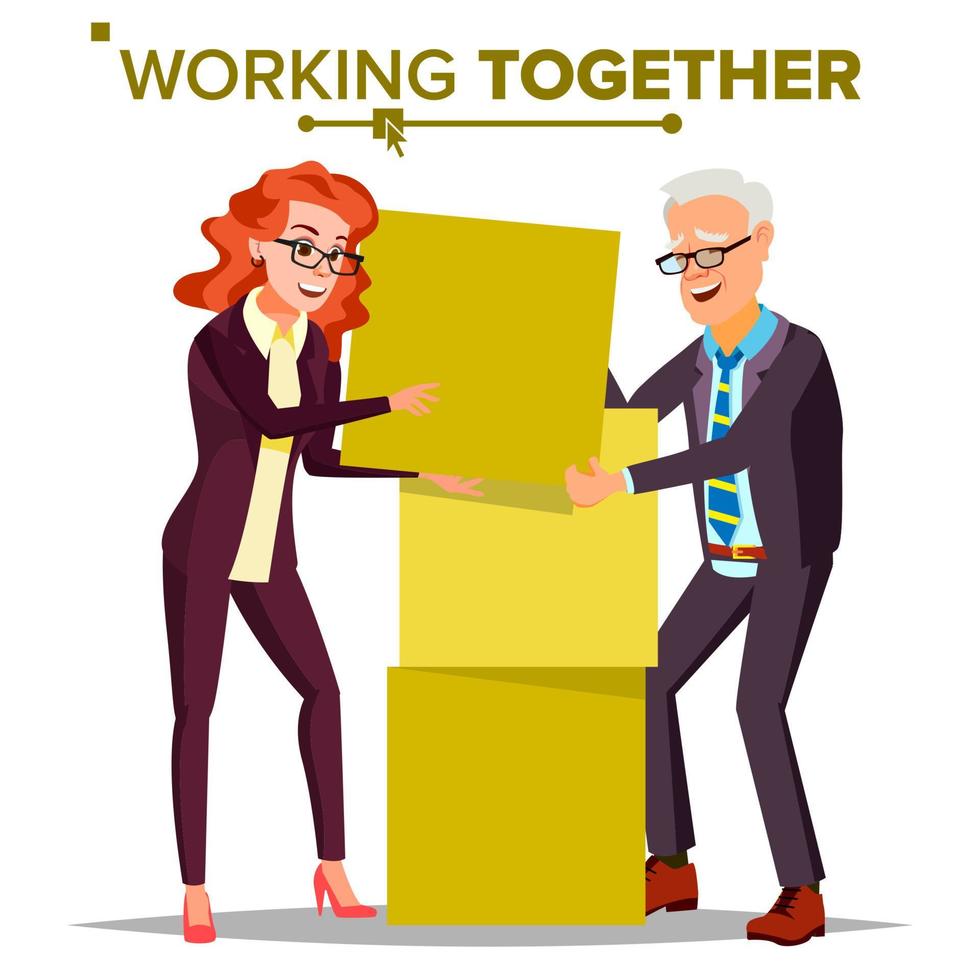 Working Together Concept Vector. Businessman And Business Woman. Teamwork. Successful Collective. Business People. Isolated Cartoon Illustration vector