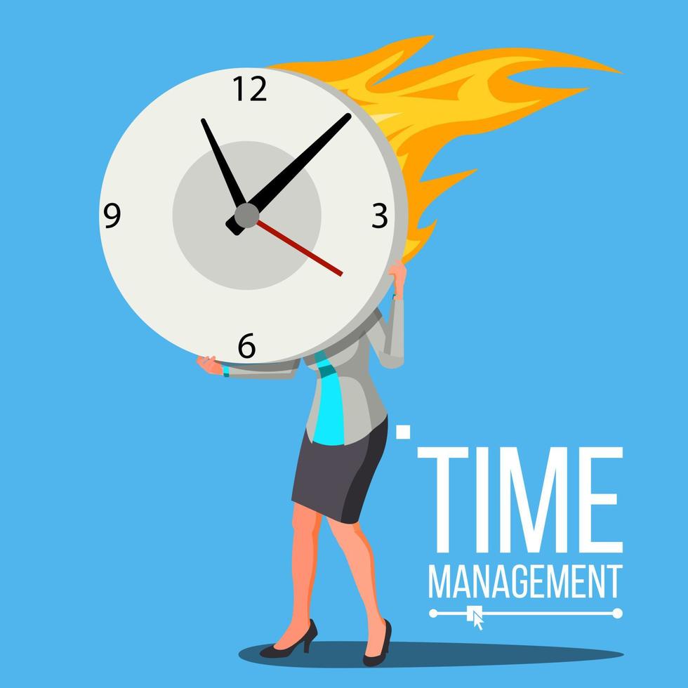 Time Management Woman Vector. Free Time. Control. Management. Business Illustration vector