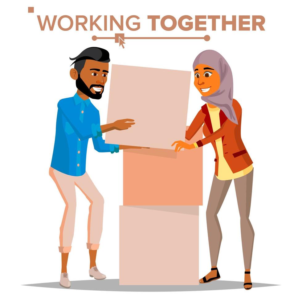 Working Together Concept Vector. Businessman And Business Woman. Teamwork. Successful Collective. Business People. Isolated Cartoon Illustration vector
