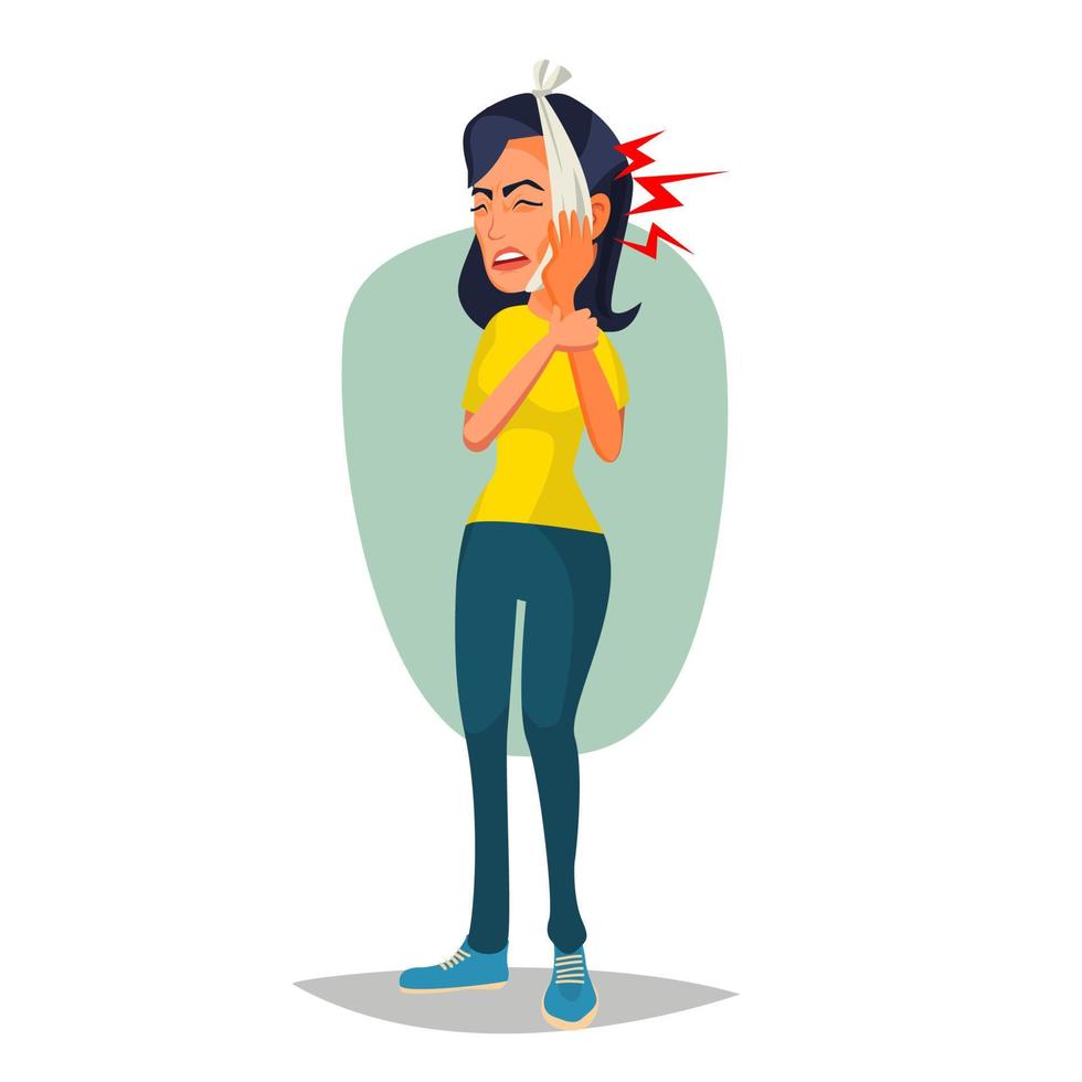 Woman With Toothache Vector. Sad Unhappy Girl. Feel Aching Bad Tooth. Sorrowful Man Having A Strong Toothache. Isolated Flat Cartoon Character Illustration vector